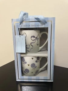 Petal and Pearl Set of Two Coffee Cups Mugs Blue/White Flowers Bows Gift Bag - Picture 1 of 9