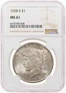 1928-S $1 NGC MS61 dollaro argento pace - Foto 1 di 3