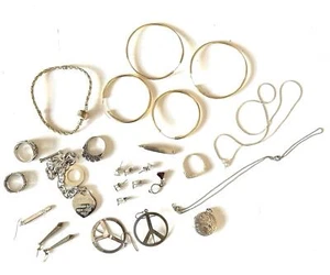 Sterling Silver & Costume Jewellery Bundle Lot Bracelet Earring Necklace - Picture 1 of 11