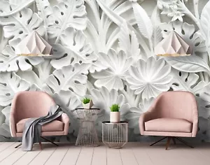 Mural De Pared Abstracto De Flores De Piedra Para Dormitorio Blanco - Imagen 1 de 8