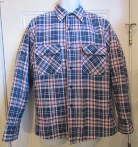 Sears Shirt Jacket Vtg Blue Plaid Quilted Insulated Lining Perma Prest USA Sz L - Foto 1 di 4