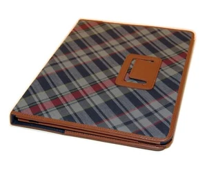 $145 Polo Ralph Lauren Leather Folio Tablet Case Holder Plaid Madras Blue Red - Picture 1 of 3