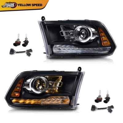 Fit For 2009-2018 Dodge Ram 1500 2500 3500 Black LED Headlights Headlamps Pair - Image 1 of 4