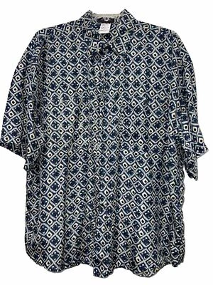 Blue Black Beige Silk Short Sleeve Shirt Men’s XL - Image 1 of 4
