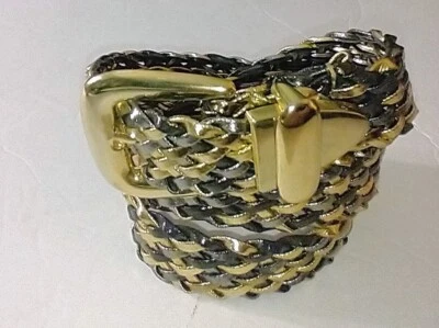 VTG Women's Faux Leather Weave Belt Metallic Multicolor Size:M Brass Tone Buckle - Image 1 of 4