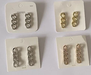 Fashion Chunky Chain Drop Earrings Silver/Gold Colours Party Jewellery - Picture 1 of 11