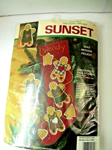 Vintage Sunset Christmas Felt Kit 1995 Gingerbread Pals Stocking Personalize - Picture 1 of 5