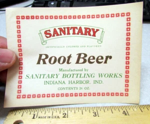 Vintage Original UNBENUTZT Etikett, ungewöhnlich dünnes Papier Sanitärwurzel Bier, Indiana - Bild 1 von 1
