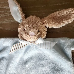 Dan Dee Brown Bunny Rabbit Blue Security Blanket Plush Lovey Toy Used - Picture 1 of 5