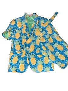 Opposuits Suit Set Mens EU 38/38 Blue Pineapple Print Blazer Jacket & Shorts - Picture 1 of 9