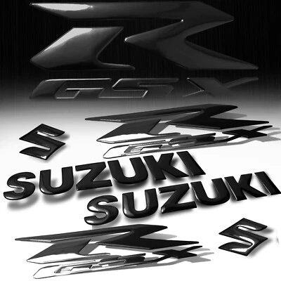 8" ABS Logo+Letter Decal+6.25" GSXR Fairing Emblem Sticker Suzuki Glossy Black - Image 1 of 4