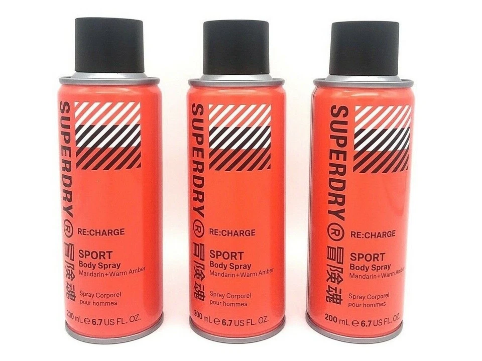 ✅ SuperDry Sport Funky Red RE:charge Deo Spray Bodyspray Deodorant 3x 200ml ✅