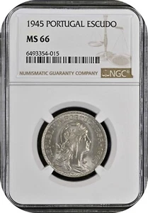 JT @ 1 escudo 1945 Portugal NGC MS66 - Picture 1 of 2