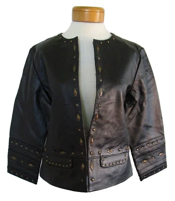 NEW Live A Little LAL Womens Leather Studded Moto Jacket L Black - Image 1 of 4