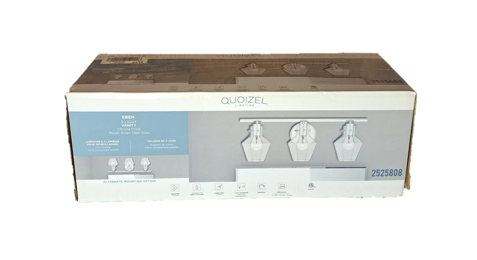 Tocador regulable Quoizel Lighting 24" Eben 3 luces acabado cromado con vidrio transparente Foto 1 de 2