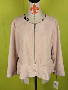 NWT $119 Ivanka Trump Dusty Pink Faux Suede Peplum Zip Up Jacket Round Neck - Picture 1 of 12
