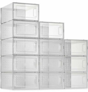 Seseno. Shoe Organizer Boxes Clear Plastic Stackable 12 Pack