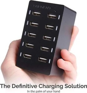 Sabrent AX-TPCS60W Caricatore Rapido USB 10 Porte 60W 12A 120-230V 5V DC/12A Nero - Foto 1 di 7