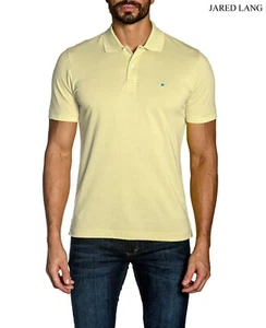 JARED LANG NWT $129 STAR EMBROIDERY COTTON KNIT PASTEL YELLOW POLO. SIZE XXL - Picture 1 of 9