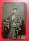CDV size TINTYPE seated man, check trousers, bow tie