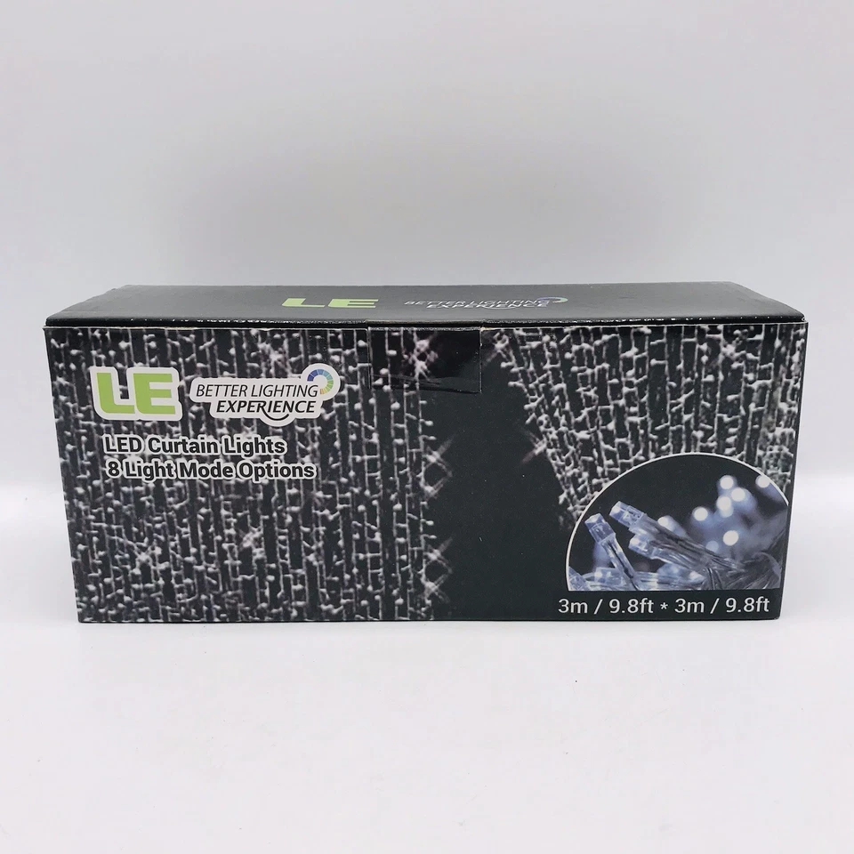 Luces de cortina LED LE 9,8 x 9,8 pies 8 opciones de modo de luz cadena blanca de luz diurna Foto 1 de 4