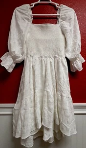 New Joyfolie White Smocked Midi Dress Womens Wedding Bridal Puff Sleeve with Tag - Picture 1 of 5