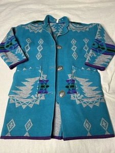 Vintage Knockabouts Pendleton Style Wool Southwest Aztec Wool Coat L/XL B7 - Picture 1 of 10