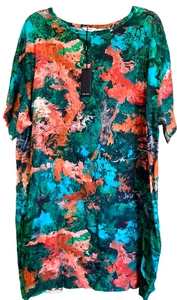 NWT THE KIT XL Maya Dress Ocean Blur Pockets Knee Green Orange Fall Shift $108 - Picture 1 of 18