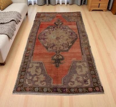 Alfombra turca vintage 4x7 pies hecha a mano alfombra Oushak decoración rústica Foto 1 de 4