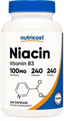 Nutricost Niacin (Vitamin B3) 100mg, 240 Capsules - with Flushing - Image 1 of 4