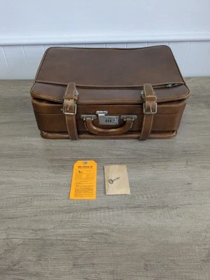 Vintage Homa Brown Leather Suitcase With Key & Hodges Combination Lock . Prop. - Image 1 of 4
