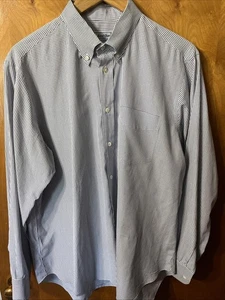 "Camisa Ascot Chang azul hecha a medida con botones 16"" cuello 46"" pecho 30"" largo" - Imagen 1 de 8