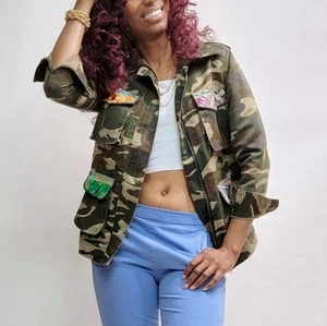 going 9/15: Anthropologie Beautiful Stories Embroidered Camo Utility Jacket - Picture 1 of 10