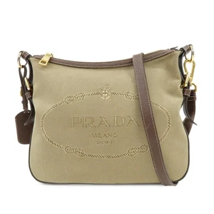 PRADA Logo Jacguard Leather Shoulder Bag Crossbody Bag Brown Authentic Used F/S - Picture 1 of 24