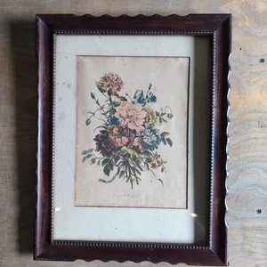 Vintage viktorianischer verzierter Holzbilderrahmen 14,5 x 18,5 mit Blumendrucken Nussbaum - Bild 1 von 10