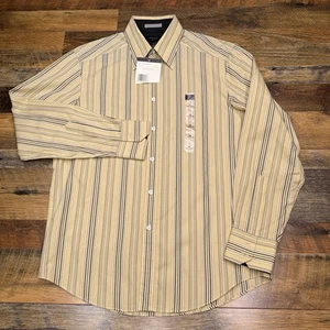 Claiborne Shirt Mens Medium Yellow Striped Button Up Artistic Impressions New - Picture 1 of 12