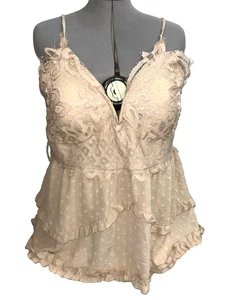 Rue Women’s size 3X Nude Lace Babydoll Cami Top NWT Cotton Blend Coquette Fairy - Picture 1 of 8