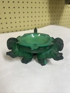 Vintage Art Deco Malachite (Green) Glass Ashtray with Stallion’s 1930’s *Chips - Picture 1 of 14