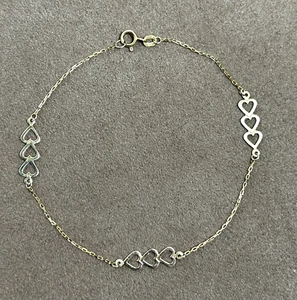 ADORABLE 14k YELLOW GOLD HEART CHAIN LINK BRACELET 8.25" - Picture 1 of 13