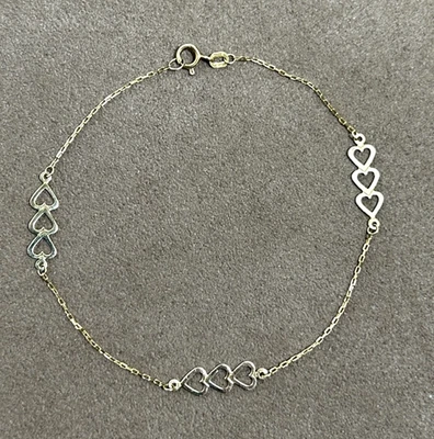 ADORABLE 14k YELLOW GOLD HEART CHAIN LINK BRACELET 8.25" - Image 1 of 4