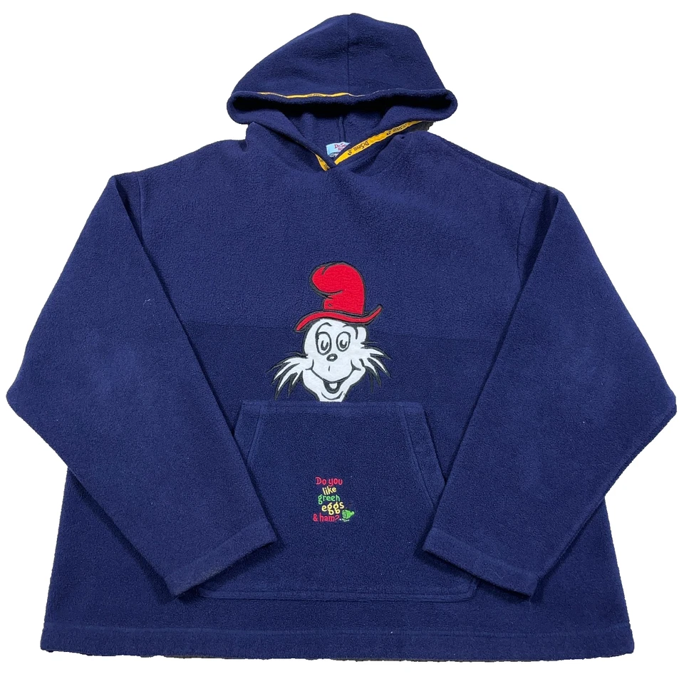 复古 Dr Seuss 连帽衫成人 XXL 2XL 蓝色羊毛绿色蛋火腿毛衣 Sam — 第 1/4 张图片