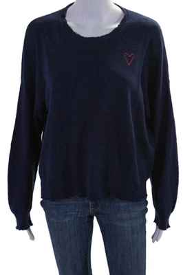 Разные женщин круглый вырез длинные рукава сердце графический пуловер свитер синий размер 1 - Изображение 1 из 4