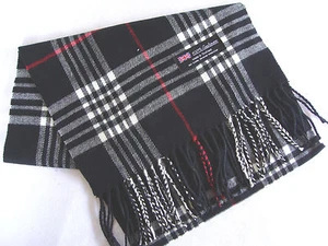 Bufanda de invierno 100% cachemira bufanda Escocia a cuadros a cuadros negro blanco rojo chal nuevo - Imagen 1 de 2