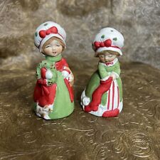 Christmas Figurine VTG Girl Christmas Porcelain Bell Set 2
