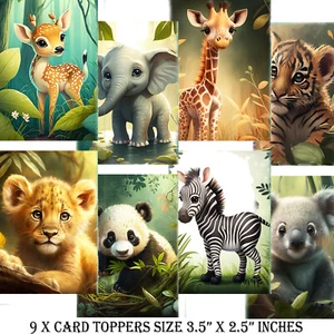 Card Toppers For Card Making Cute Baby Animals Set of 9 Paper Supplies Jungle - Picture 1 of 3