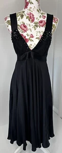 Forsyth McLaughlin women's black dress pure silk midi plunging neck Size 10 - Picture 1 of 10