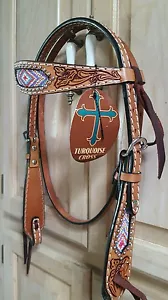 Weber Lederweber Türkisches Kreuz rosa Perle Flor Pony BB Headstall - Bild 1 von 3