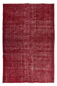5.6x8.4 Ft Turkish 1960s Handmade Rug Over-Dyed in Red for Modern Interiors - Picture 1 of 5