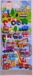 3D Bubble Sticker Traffic Car Truck Train Tractor Airplane For Kids Boys 1 Sheet - Picture 1 of 6