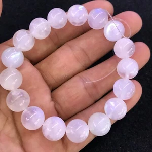 Genuine Natural Moonstone Blue Light Gemstone Beads Bracelet AAAA 11-12mm - Picture 1 of 6